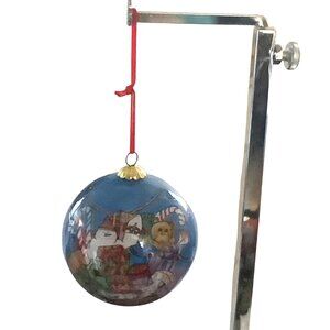 Vtg Christmas Ornament Glass Ball Inside Painted Toys Candy Cane Design Gift Box
